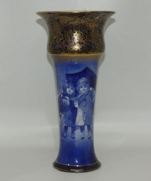royal-doulton-blue-children-gilt-band-trumpet-vase