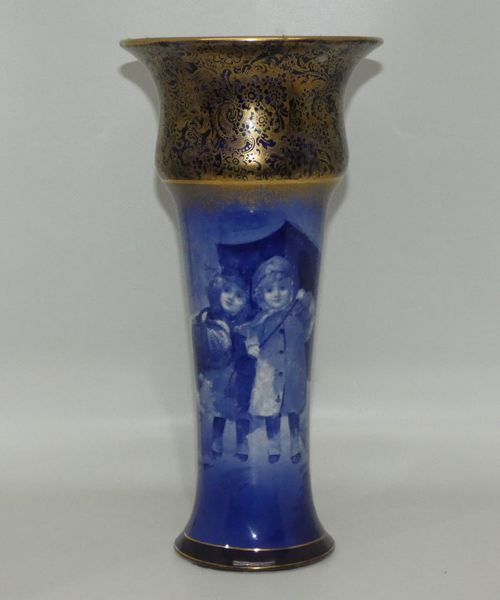 Royal Doulton Blue Children Gilt Band Trumpet vase