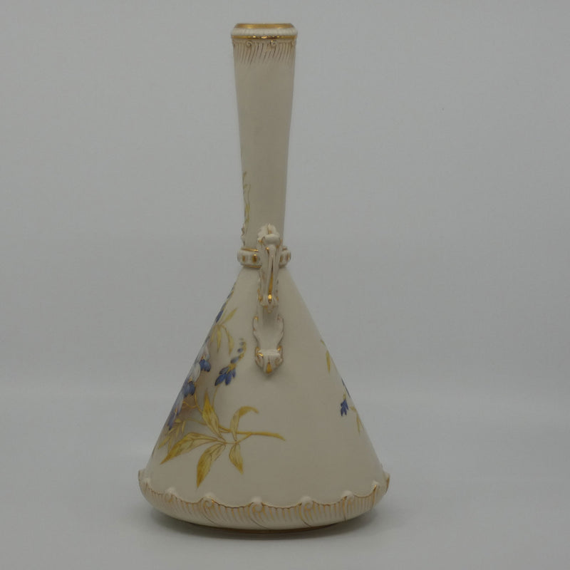 Royal Worcester Blush Ivory hand painted violets tall narrow neck vase