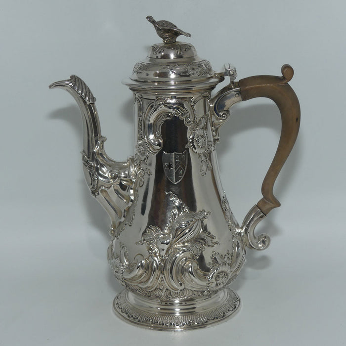 Georgian | Geo II | Sterling Silver Rococo chased Coffee Pot | London 1755