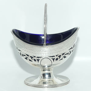 George III Sterling Silver sugar basket with original blue glass liner | London 1783