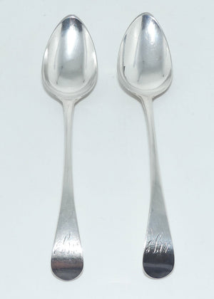 George III Sterling Silver pair of Old English pattern soup or serving spoons | Newcastle 1802 | John Langlands