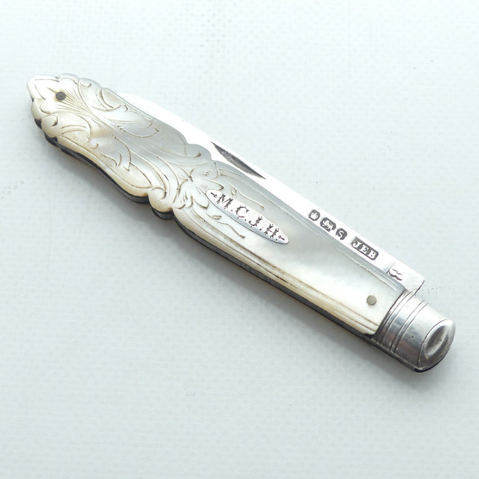 Victorian Sterling Silver and Carved Mother of Pearl Fruit Knife | Sheffield 1885