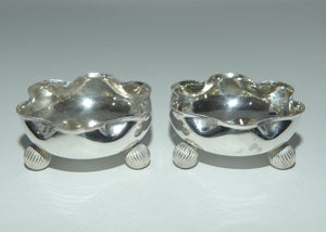 Victorian Sterling Silver pair of open salts + spoons | Birmingham 1891