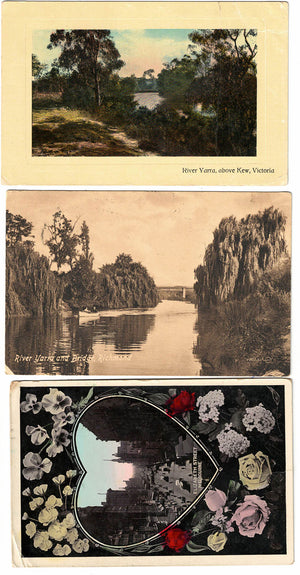 Three early Melbourne Postcards | River Yarra | River Yarra and Bridge and Elizabeth Street, Melbourne