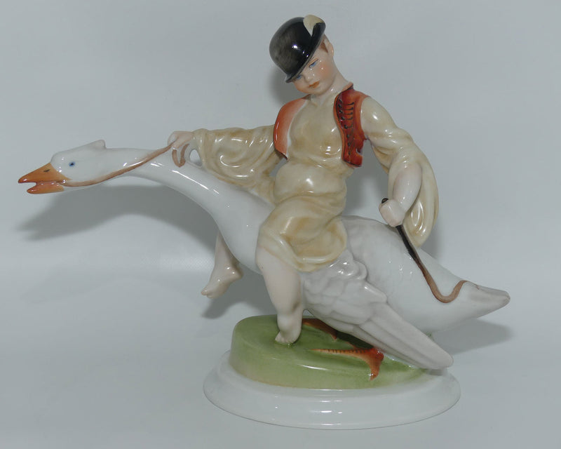 Herend Hungary figure Boy Riding Goose | 5515 | Large – Roundabout Antiques