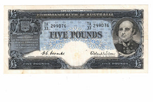 1954 R49 Commonwealth of Australia 5 Pound | Coombs Wilson | TA33 299076 | Fine