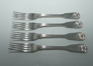European Silver | 830 | 835 Silver | 4 Fiddle, Thread and Shell pattern forks | 188 grams