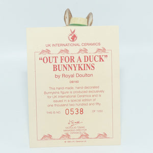 DB160 Royal Doulton Bunnykins Out for a Duck | LE538/1250 | box + Cert