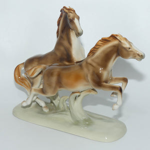 Royal Dux figure group of Rampant Horses