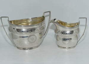 Geo III Sterling Silver Bright Cut decoration sugar and creamer | London 1802