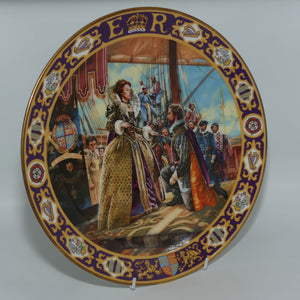 Royal Doulton Kings and Queens of the Realm PN1 plate | Queen Elizabeth I Knighting Sir Francis Drake