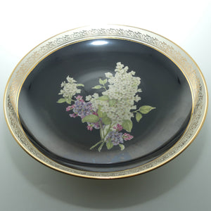 RW Bavaria Porcelain Bowl on footed base | Floral Bouquet on Black Ground
