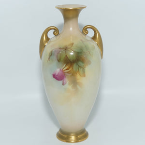 Royal Worcester hand painted Hadley Roses vase with twin handles | Sedgley