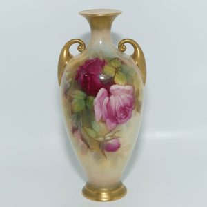 Royal Worcester hand painted Hadley Roses vase with twin handles | Sedgley