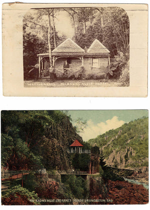 Two early Tasmanian Pictorial Postcards | Wattle Grove Hobart and The Crows Nest, Cataract Gorge c.1911