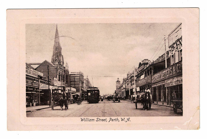 early Perth WA postcard | William Street, Perth WA | AIF Postmark | WWI Anzac interest