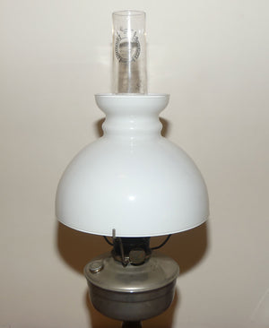 Aladdin Oil lamp with Milk Glass shade and Wooden column and Painted Metal base
