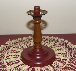 Aladdin Oil lamp with Milk Glass shade and Wooden column and Painted Metal base