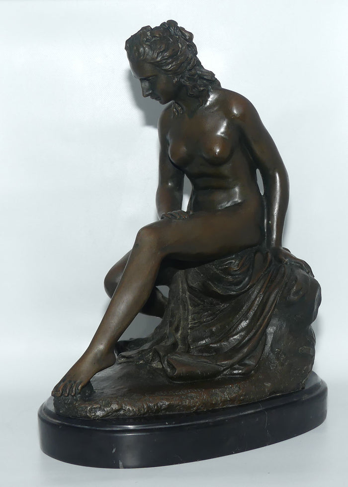 Cast Bronze sculpture of a nude | La Baigneuse by Christophe-Gabriel Allegrain | French Foundry Marked