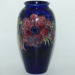 Walter Moorcroft Anemone on Blue ground tall cylinder 393/10 vase | c.1970
