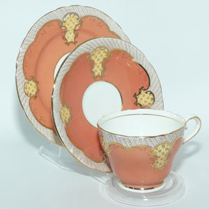 Aynsley Coral Pink and Gilt trio