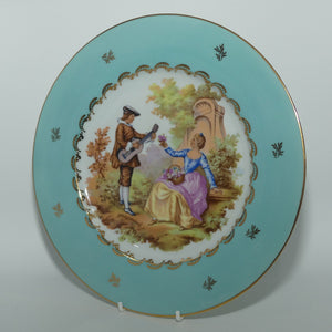 Goudeville Limoges France Courting Couple plate | Aqua border | 25cm