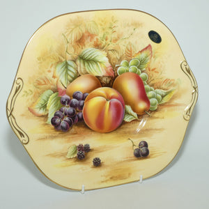 Aynsley Fruit Orchard Gold tab handle cake plate | 26.5cm wide
