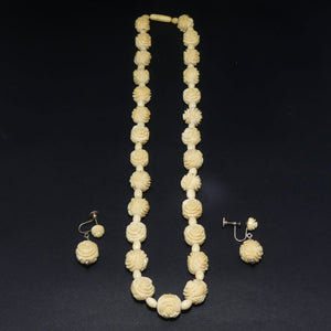 Superb quality Carved Ivory Hinged bead strand + earrings
