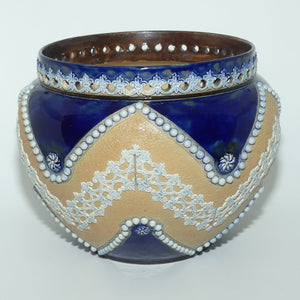 Royal Doulton Lambeth Slaters Patent jardiniere with pierced rim and beaded and lace decoration