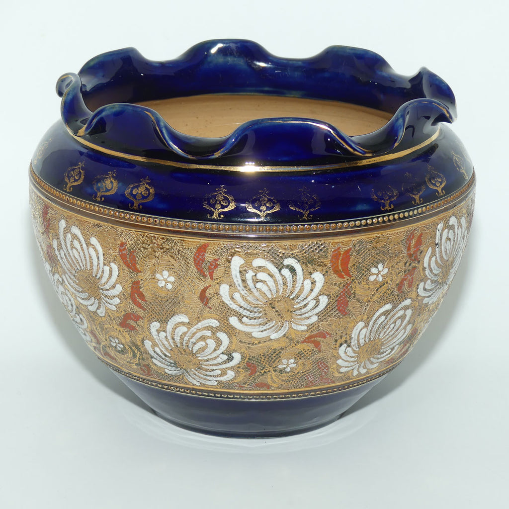 Royal Doulton Slaters Patent fluted rim Jardiniere | Royal Blue and Gilt Floral