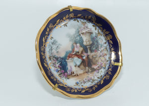 Limoges France Rehausse Main Blue Border courting couple plate in frame