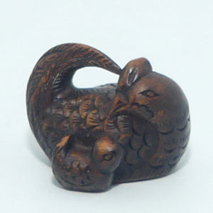 Japanese Carved Boxwood Netsuke | Chicken and Chick