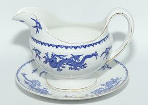 Pountney and Co Bristol Blue and White gravy boat and underplate