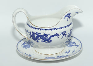 Pountney and Co Bristol Blue and White gravy boat and underplate