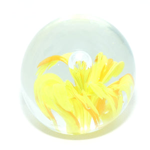 Bubble and Flower design Art Glass paperweight | Yellow | Small