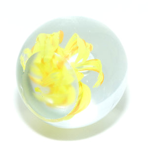 Bubble and Flower design Art Glass paperweight | Yellow | Small