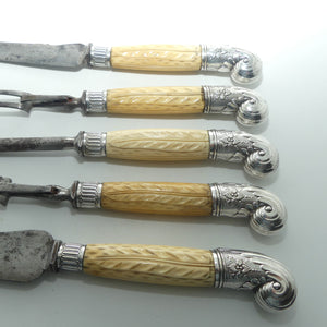 Victorian era Sheffield Cutlery 5 piece Bone Handled Carving set