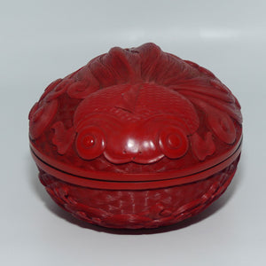 Mid 20th Century Chinese Export Cinnabar Lacquer Wedding box depicting Fantail Goldfish