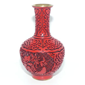 Cinnabar on Brass  Floral design vase