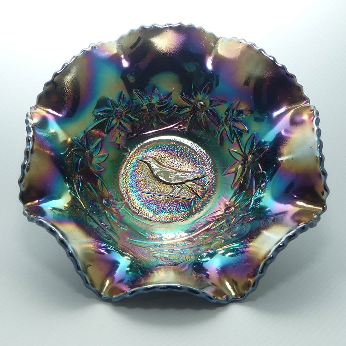 Australian Carnival Glass | Dark Magpie nappy bowl | #4
