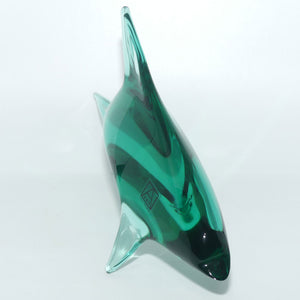 Bohemian Czech Art Glass Dolphin Figurine signed Miloslav Janku | Green