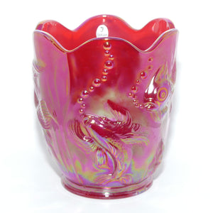Fenton 1990 vintage Red Carnival glass vase | Atlantis pattern