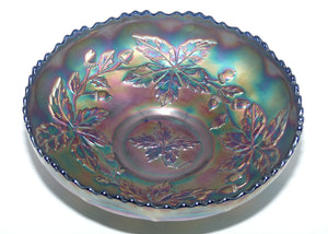Fenton Carnival Glass Green on Blue Autumn Acorns bowl