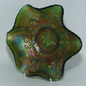 Fenton Green Carnival Glass Acorn and Maple Leaf bowl