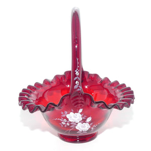Vintage Fenton Glass USA | Ruby Glass Basket handpainted flowers by Betsy W