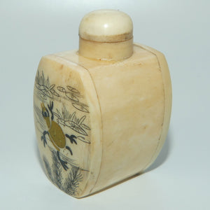 Hand Painted and Engraved decorated Bone and Horn Snuff Bottle