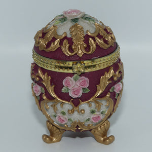 Vintage Floral Encrusted Egg trinket box | Rouge Ground | Resin