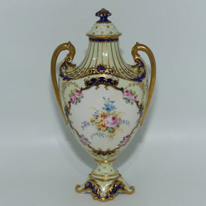 Royal Crown Derby hand painted floral twin handle lidded urn | AF Wood | c.1897
