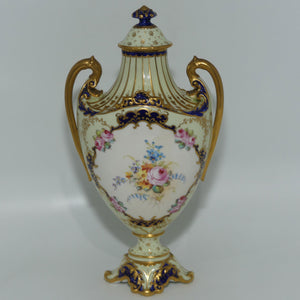 Royal Crown Derby hand painted floral twin handle lidded urn | AF Wood | c.1897